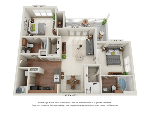 Birch 3D Floorplan with Dimensions